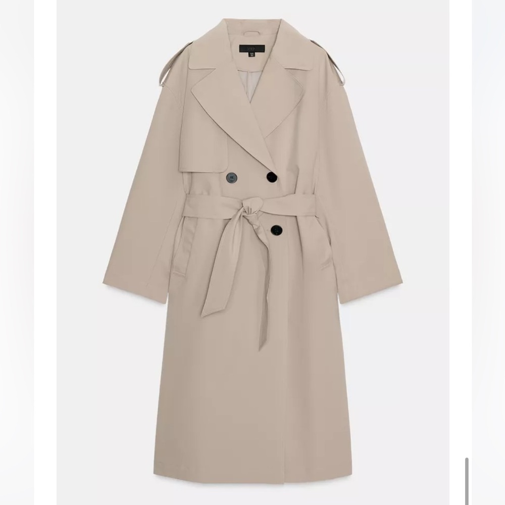 Zara NWT long waterproof trench coat with belt camel 8073/258 - Picture 2 of 14